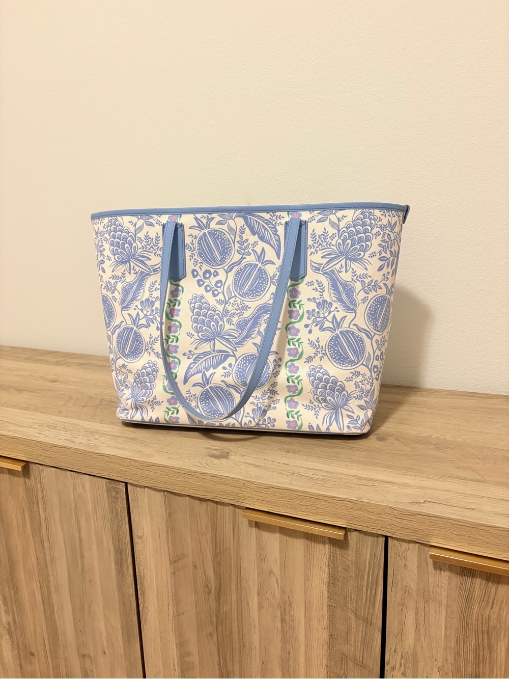Rifle Paper Co. Blue Floral Tote with Light Blue Trim